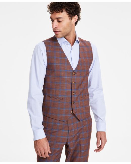 Tayion Collection Purple Classic Fit Plaid Suit Vest for men