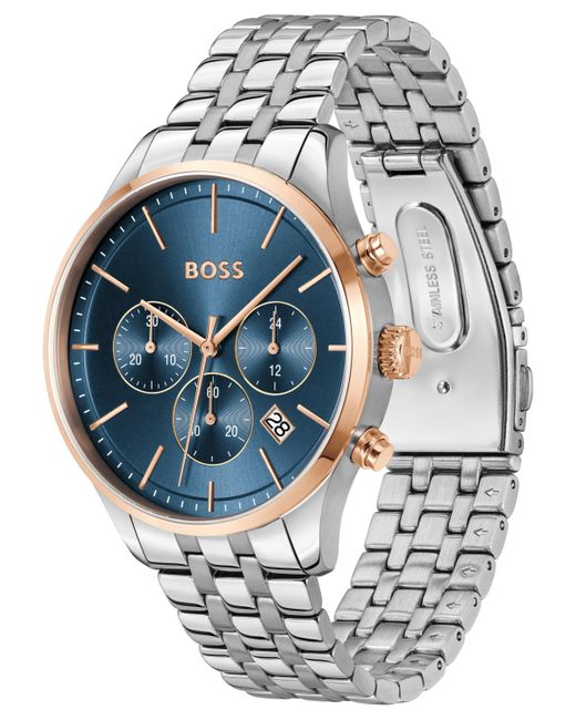 Boss Blue Chronograph Avery Stainless Steel Bracelet Watch 42mm for men