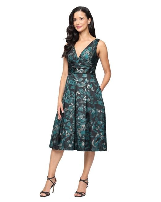 Alex Evenings Blue Petite Sleeveless Midi Dress