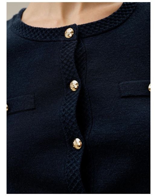 LILYSILK Blue Wool Button-front Sweater Lady Jacket