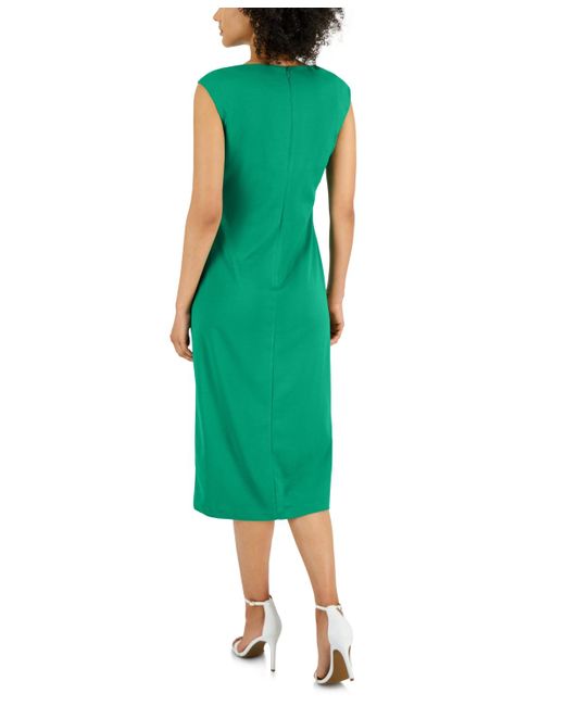 Anne Klein Green Asymmetrical-neck Midi Dress