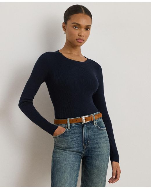 Ralph Lauren Blue Petite Crew Neck Sweater