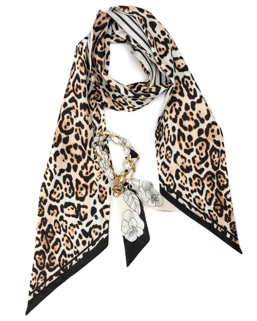 BCBGMAXAZRIA White Leopard Striped Twilly Scarf Set