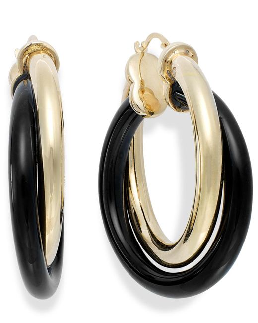 Signature Gold Metallic Onyx Twist Hoop Earrings In 14k Gold (25-3/4 Ct. T.w.)