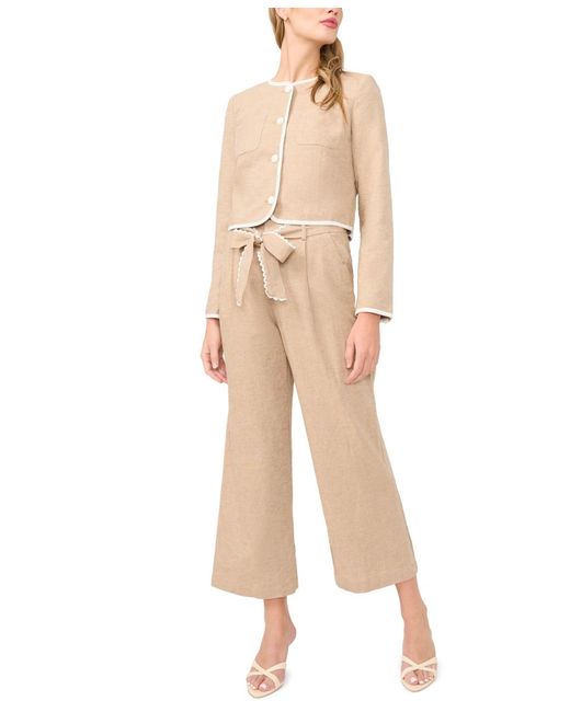 Cece Natural Contrast Patch Pocket Crewneck Jacket