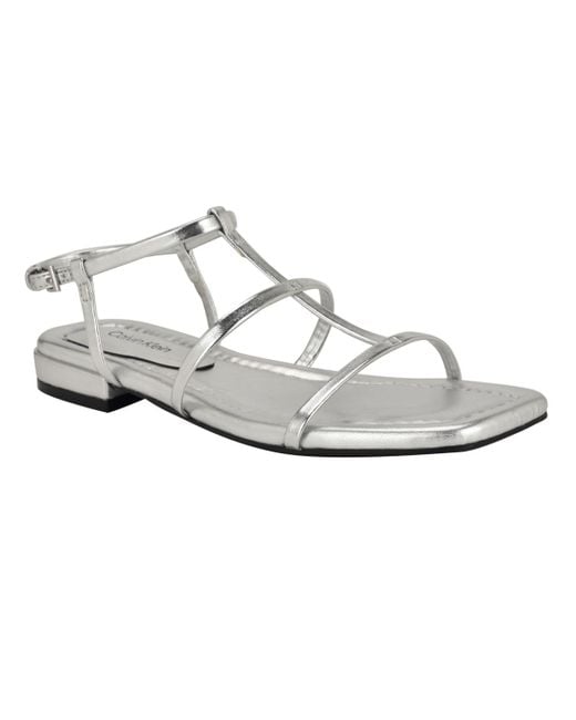 Calvin Klein White Sallia Strappy Caged Flat Sandals