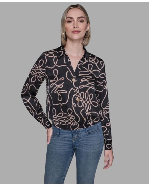 Karl Lagerfeld Multicolor Printed Crossover Blouse