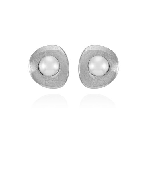 Tahari Gray Tone Imitation Pearls Clip On Button Earrings