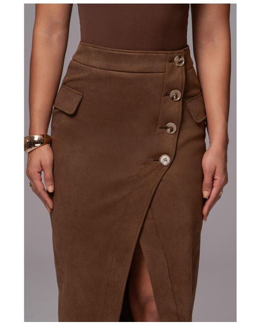 JLUXLABEL Brown Audrey Suede Midi Skirt