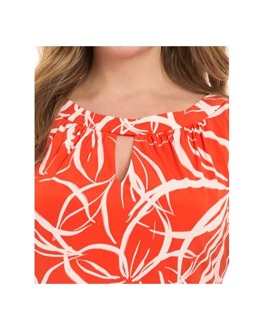 London Times Red Plus Size Floral-print Halter-neck Maxi Dress
