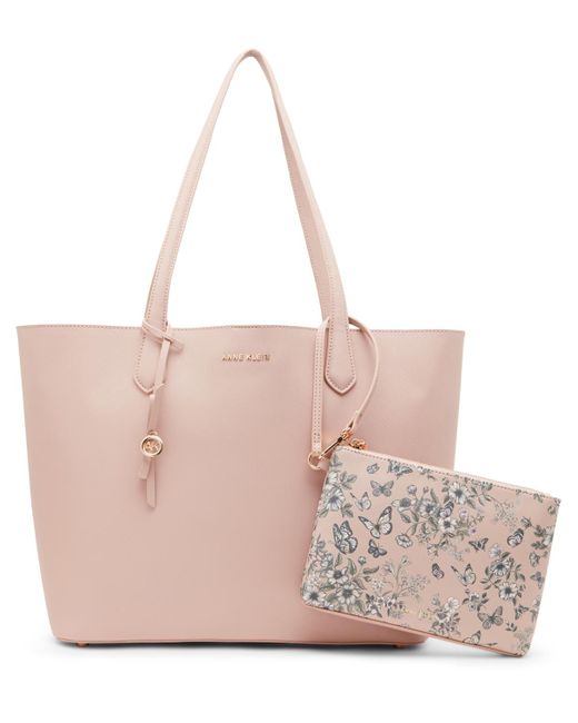 Anne Klein Pink Bonded Blurred Floral Large Tote Bag