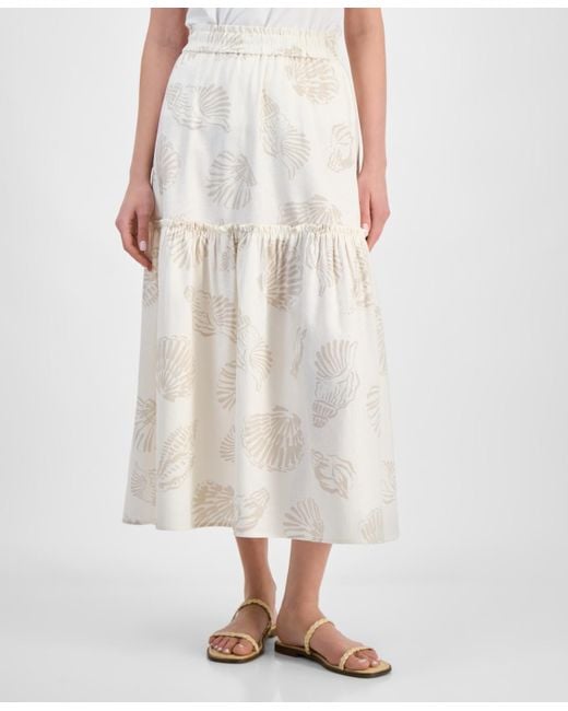 Jones New York White Printed Tiered Maxi Skirt
