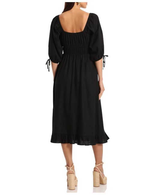 Avec Les Filles Black Linen-blend Fit & Flare Dress
