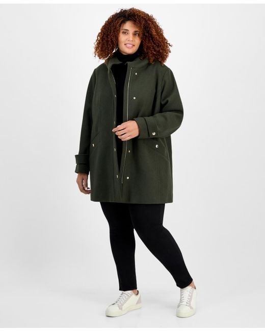 Michael Kors Green Michael Plus Size Hooded Coat
