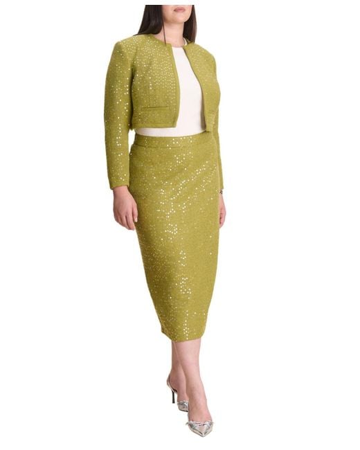 Eloquii Green Sequin Tweed Midi Skirt