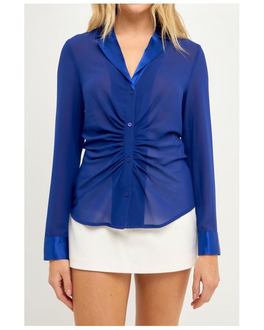 Endless Rose Blue Front Ruched Chiffon Blouse