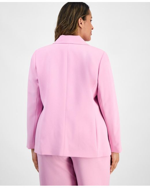Tahari Pink Plus Size Single-button Crepe Blazer