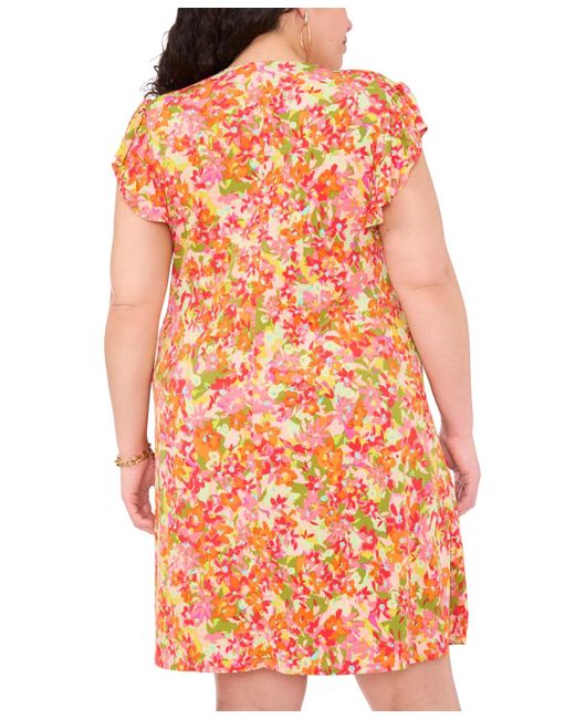 Msk Orange Plus Size Floral-print Flutter-sleeve Shift Dress