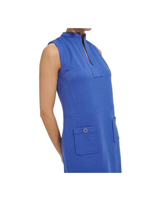Tommy Hilfiger Blue Split-neck Jacquard Shift Dress