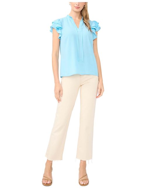 SAM & JESS Blue V-neck Ruffle Top
