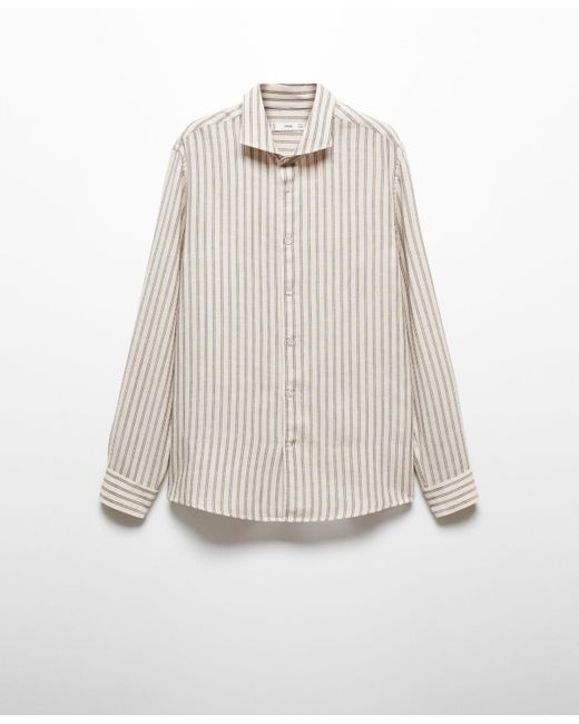 Mango White Regular-fit Striped Linen Shirt for men