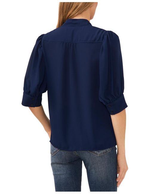 Cece Blue 3/4-sleeve Collared Button Down Top