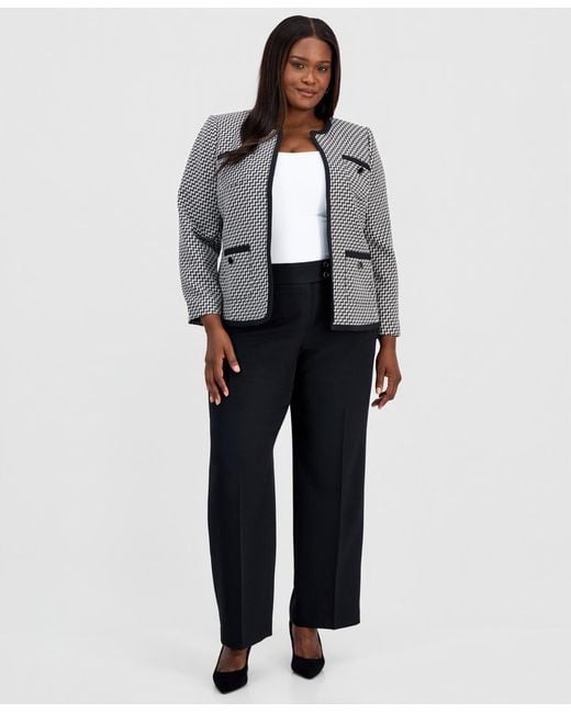 Kasper Gray Plus Size Zigzag Jacquard Open-front Jacket