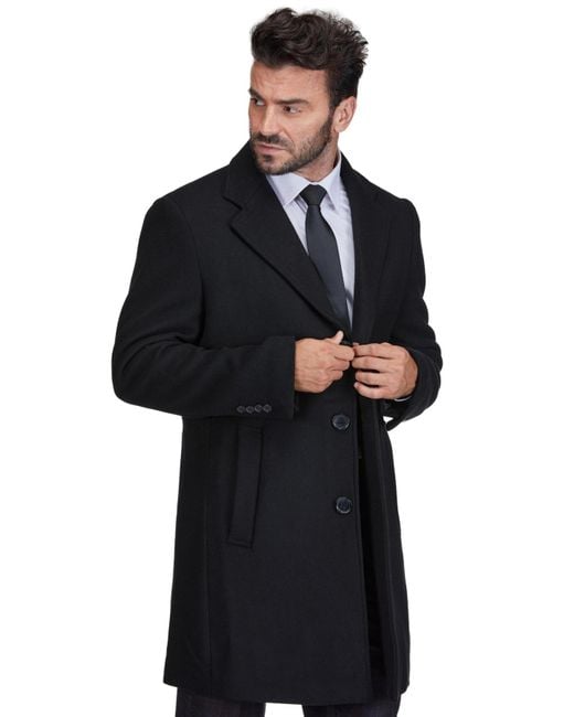 Braveman Men's Black Big Tall Tailored Wool Blend Notch Collar