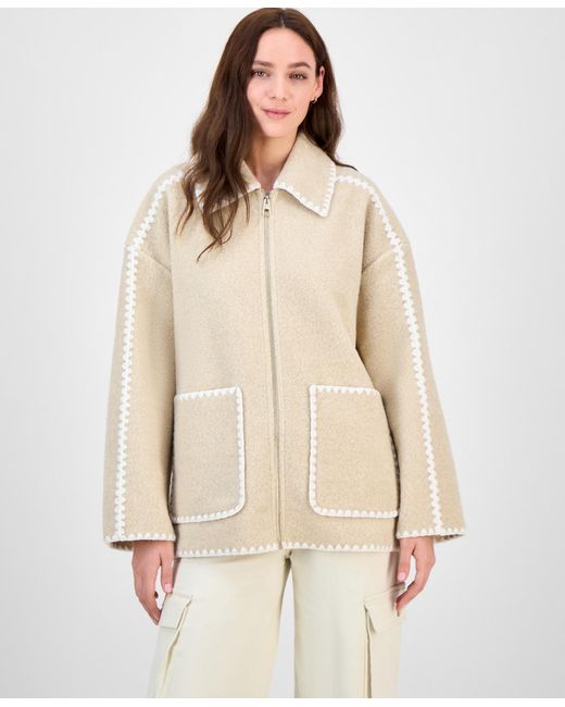 BCBGMAXAZRIA White Short Collared Zip Coat