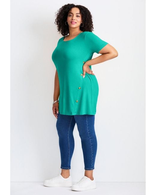 Avenue Blue Plus Size Button Detail Tunic Tee