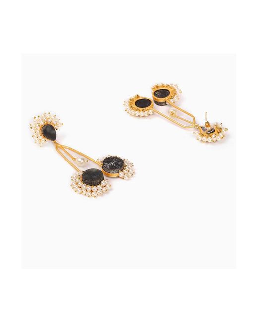 SOH Metallic Cluster Stone Drop Earrings