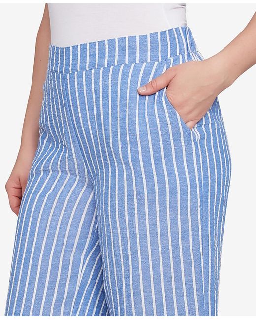 Ruby Rd Blue Petite Yarn Dye Stripe Relaxed Soft Capri Pants