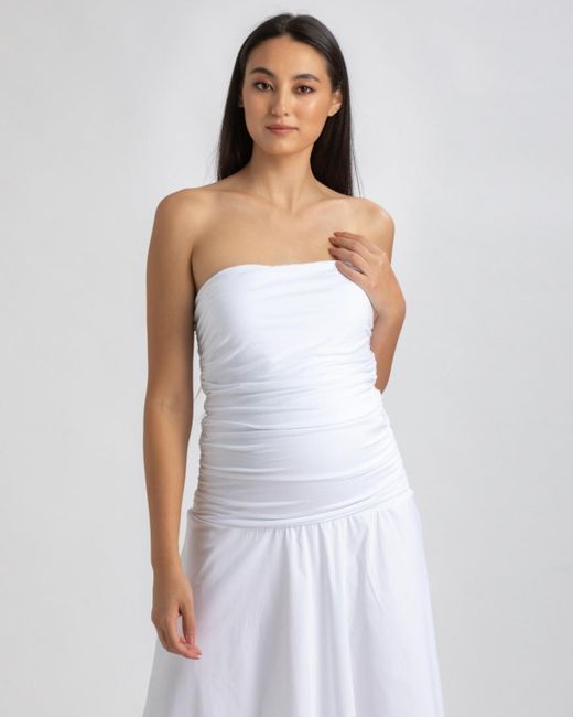 PIETRO BRUNELLI MATERNITY White Maternity Strapless Side Ruching Poplin And Jersey Coco Dress