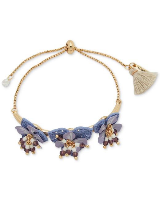 Lonna & Lilly Metallic Gold-tone Beaded 3d Openwork Flower Slider Bracelet