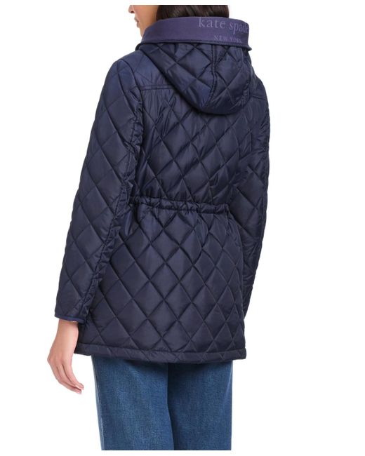 Kate Spade Blue Diamond Quilted Anorak Jacket With Hood