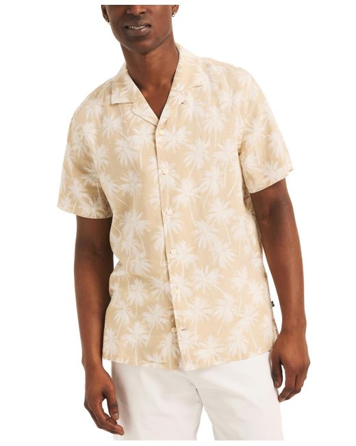 Nautica Natural Linen-blend Palm Print Short Sleeve Camp Shirt for men