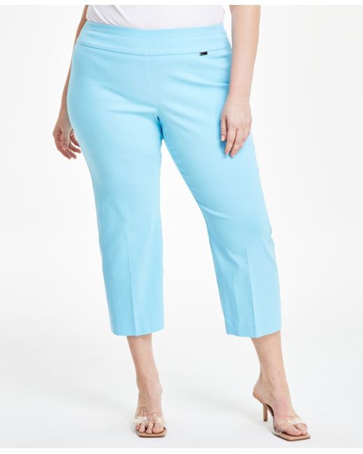 INC International Concepts Blue Plus Size Mid-rise Pull-on Capri Pants