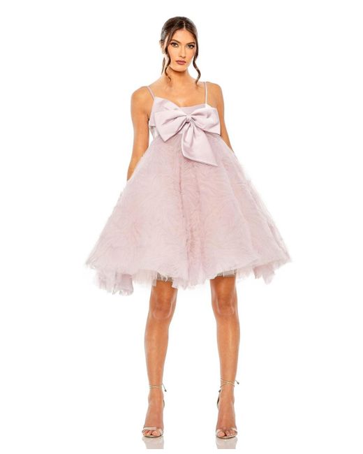 Mac Duggal Pink Bow Front Tulle Mini Dress