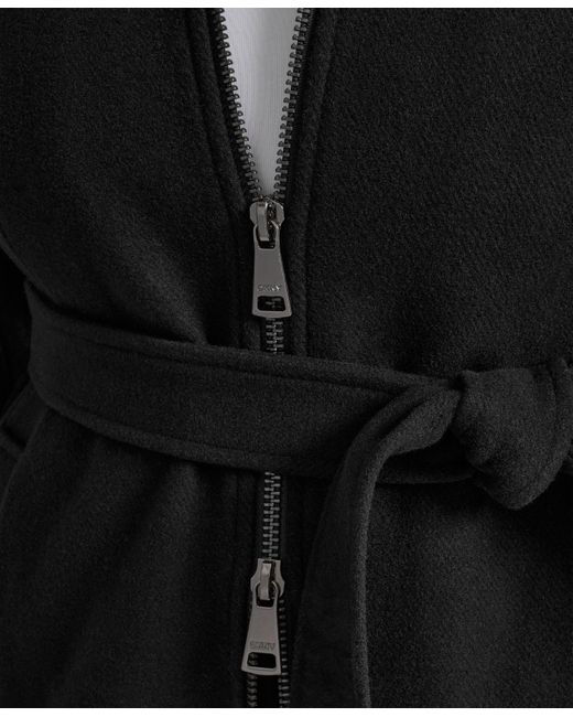 DKNY Black Plus Size Belted Zip-up Wool Coat