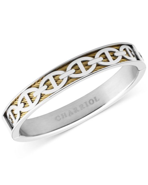 Charriol Metallic Link Overlay Cable Bangle Bracelet In Stainless Steel & 18k Gold Pvd Stainless Steel