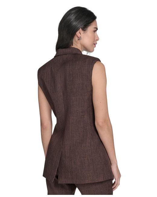 Calvin Klein Brown Petite Double Breasted Sleeveless Blazer