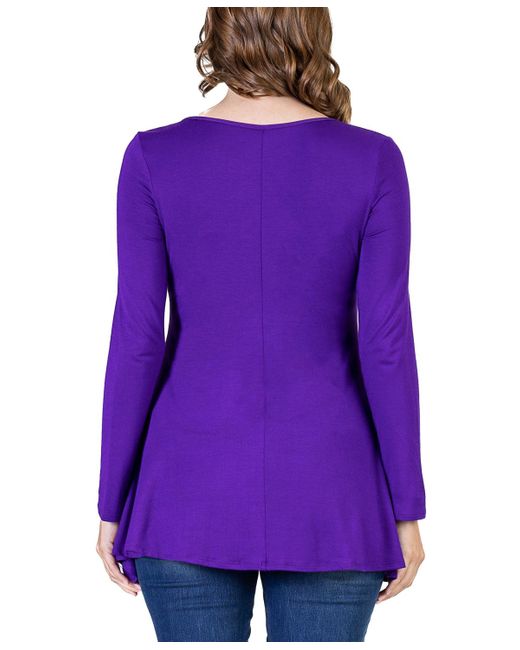 24seven Comfort Apparel Purple Long Sleeve Swing Style Flare Tunic Top