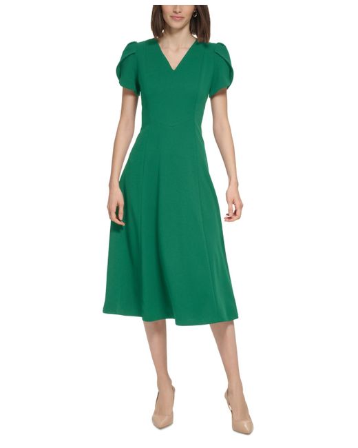 Calvin Klein Green Tulip-sleeve Midi Dress
