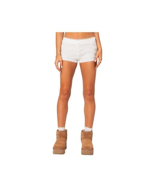 Edikted Lucy Ruffled Lace Shorts in White Lyst
