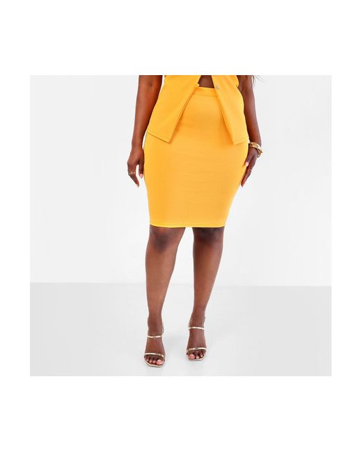 Rebdolls Yellow Plus Size Bow Down Mini Bodycon Skirt
