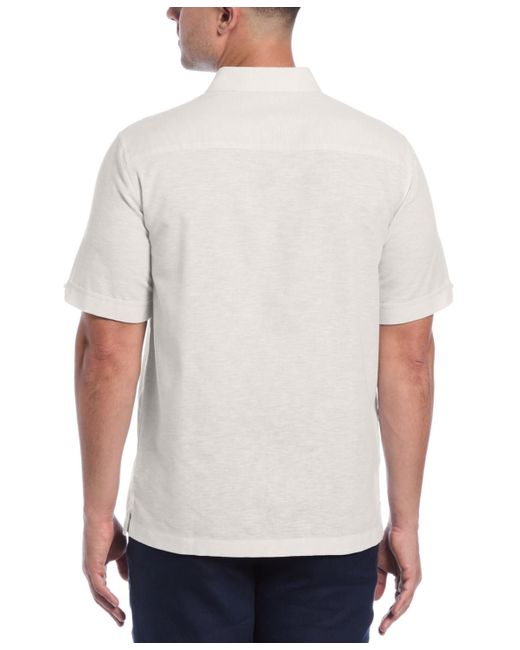 Cubavera White Classic-fit Linen Blend Short Sleeve Button-front Shirt for men
