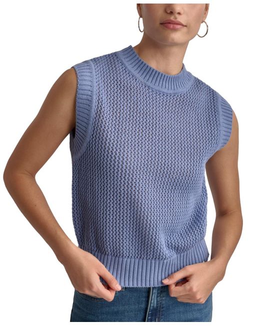 DKNY Blue Cotton Open-stitch Sweater Vest