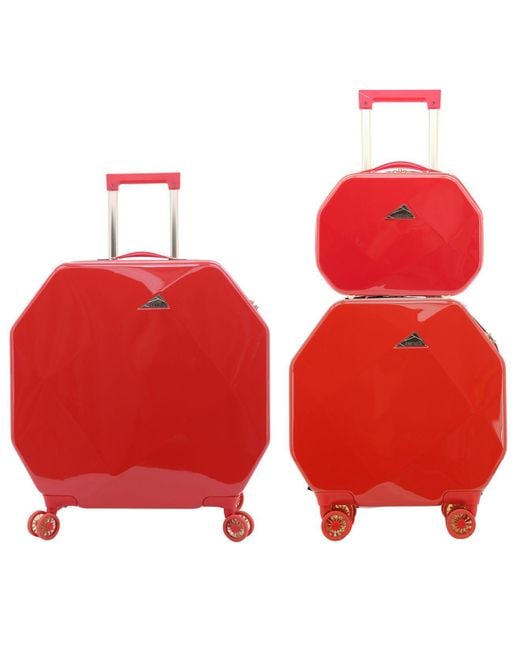 Kensie Red 3 Piece Gemstone 8-wheel Hardside Luggage Set With Tsa Lock And Cosmetic Case