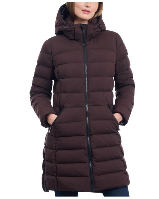 Michael Kors Purple Hooded Faux-leather-trim Puffer Coat, Created For Macy's