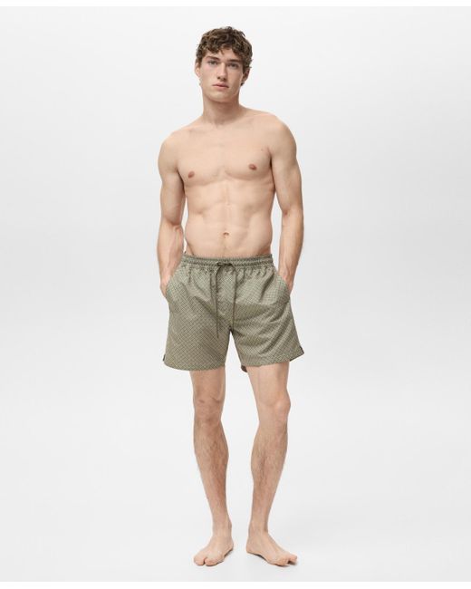 Mango Green Geometric-print Swim Trunks for men